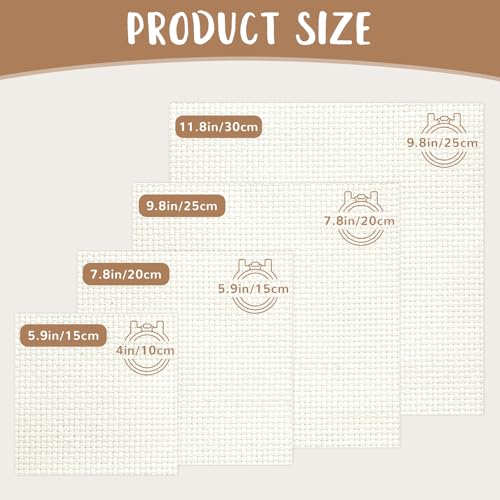 Image of 16 PCS Aida Cloth 14 Count Cross Stitch Fabric, 4 Different Sizes 5.9 to 11.8inch, Pre-Cut Squares Fabric for Craft Embroidery, Handmade Needlework, DIY Handicrafts (Beige)