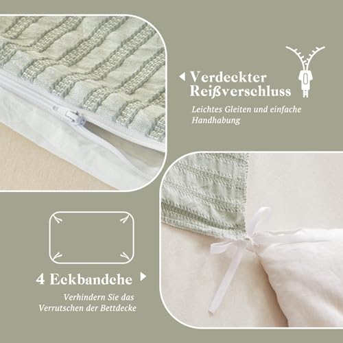 SOULFUL Bettwäsche 135x200 Baumwolle 4teilig Jacquard Oeko-TEX Salbeigrün – Ansicht 4