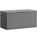 Devoko 100 Gallon Waterproof Large Resin Deck Box Indoor Outdoor Lockable Storage Container for Patio Furniture Cushions Garden Tools (100 Gallon, Grey)