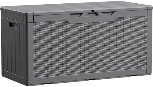 Devoko 100 Gallon Waterproof Large Resin Deck Box Indoor Outdoor Lockable Storage Container for Patio Furniture Cushions Garden Tools (100 Gallon, Grey) Devoko 100 Gallon Waterproof Large Resin Deck Box Indoor Outdoor Lockable Storage Container for Patio Furniture Cushions Garden Tools (100 Gallon, Grey)