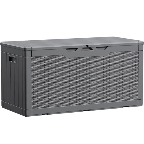 Devoko 100 Gallon Waterproof Large Resin Deck Box Indoor Outdoor Lockable Storage Container for Patio Furniture Cushions Garden Tools (100 Gallon, Grey)