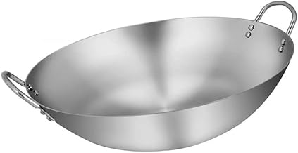 WYOERN Wok, adequado para indução, aço inoxidável, wok de orelha dupla grossa feita de aço inoxidável com fundo redondo, adequado para casa e restaurante - Pote Diâmetro: 45 cm