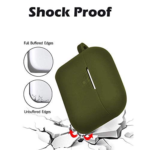 Image of GRIPP Rubon Silicone AirPods Carrying Case for AirPods Pro (1st Generation), Aluminium Carabiner Included, Shockproof 360 Protection, Wireless Charging Support, Durable & Stylish - Olive Green