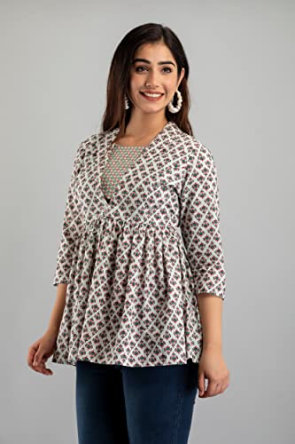 Image of feranoid Women's Cotton Floral Printed Short Kurti Tunic Top