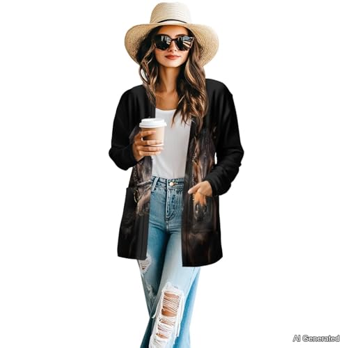Image of Women's Lightweight Cardigans with Pockets Trendy Long Sleeve Open Front Cardigan Casual Tops Jackets Fall Oufits S-2XL