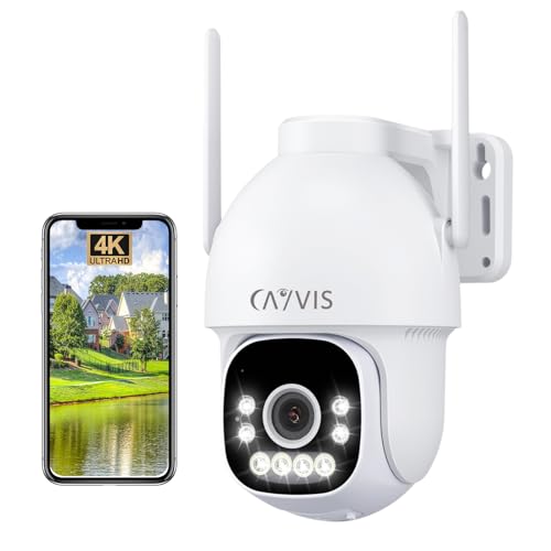 CAYVIS 4K 8MP Telecamera Wi-Fi Esterno, 2,4/5Ghz, IP Videocamera Sorveglianza Rilevamento Persone, Auto Tracking Allarme Luce Rossa-Blu Visione Notturna a Colori 40m PTZ 2-Audio IP66 (Version 2.0)