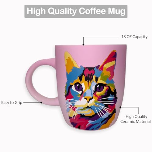 Taza de cerámica rosa para amantes de gatos 18 oz miniatura 6