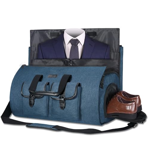 Carry-on Garment Bag Large Duffel Bag Suit Travel Bag Weekend Bag Flight Bag with Shoe Pouch for Men Women (Blue)