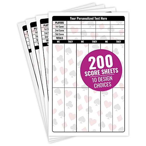 Personalized Bridge Score Pads: 200 Sheets Total for Scorekeeping - Notepads for Contract Bridge Card Game Record Keeping Sized 5.5" x 8.5" Inches (50 Sheets Per Pad, 4 Pads Per Pack) [Design 5]