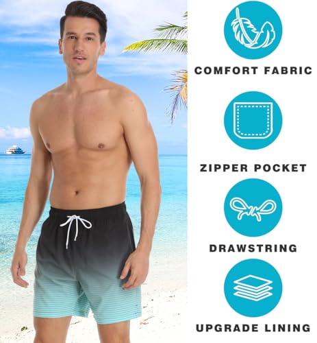 Image of Mens Swim Trunks Compression Liner No Mesh Swimming Trunks Men Swimwear Quick Dry Above Knee Zipper Pocket Swim Shorts