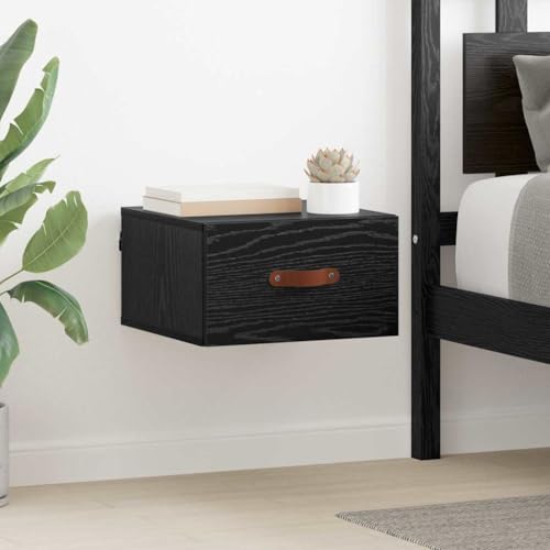 LoogCape Mesita de noche montada en la pared de madera de roble negro con cajón de 35 x 35 x 20 cm, capacidad de carga de 60 kg, armario de almacenamiento para dormitorio, pasillo y sala de estar