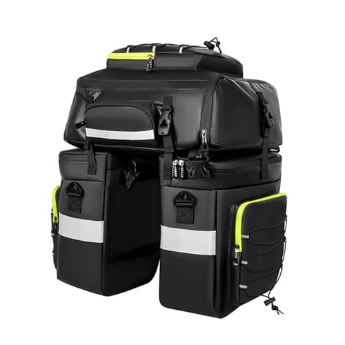 Asixxsix 自転車バッグ 3 in 1 自転車サドルバッグ リアラック用 53L 大容量 自転車収納バッグ プロ仕様 サイクリングアクセサリー 2つの調節可能なショルダーストラップ付き アウトドア旅行用 (黒)