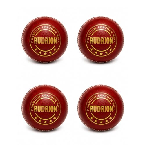 Image of Premium Leather Cricket Ball | Hand Stitched 4 Ply Leather Ball with Raised Seam for Swing & Bounce | Durable Match & Practice Ball for Club, Training & Professional Cricket (4, Red)