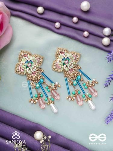 Image of SANJOYA BY EVERSTYLISH Parirapin Whispering Buds Sequins, Beads And Glass Drops Hand Embroidered Earrings Lightweight Jewelry For Women | Party, Festive, Wedding & Gifting