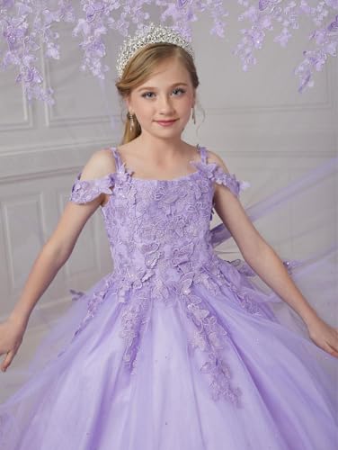 Girls Pageant Dress with Puffy Tulle Princess Off Shoulder Lilac Long Prom Ball Gown PT0864
