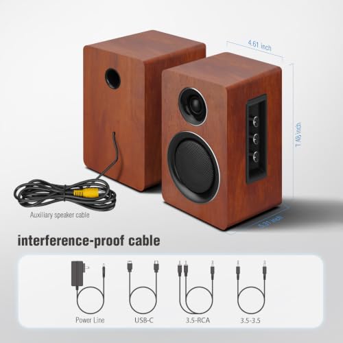 Image of Computer Speakers, Bluetooth 5.3, USB-C, AUX /RCA, 3.5-Inch Woofer, Brown