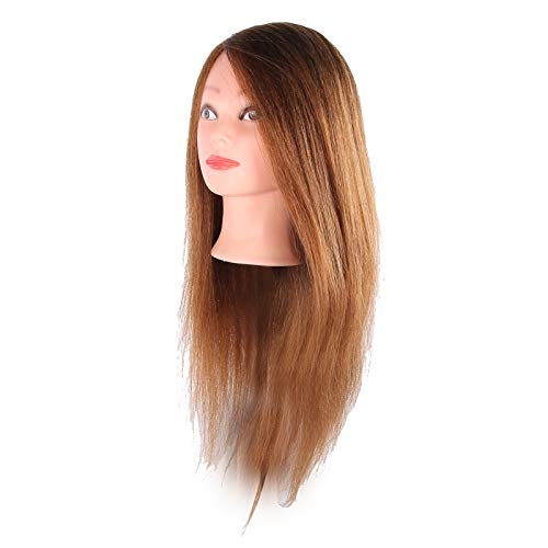 Generic Cabeza de Maniquí de Peluquería Cabello Real para Práctica de Cosmetología Adecuado para Estudiantes y Profesionales 60-65 Cm (BROWN)