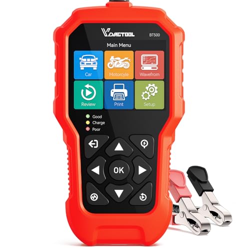 Car Battery Tester 6V 12V 24V VDIAGTOOL BT500, 5-3000 CCA Battery Load Tester, Starter Alternator Tester Automotive Charging Cranking System Analyzer for Car Truck Motorcycle SUV ATV Boat