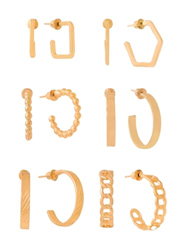 Image of Yellow Chimes Earrings for Women and Girls | Fashion Gold Stud & Hoop Set | Gold Plated Hoop & Studs Earring | Western Hoop Earrings Combo | Birthday Gift for Girls & Women Anniversary Gift for Wife