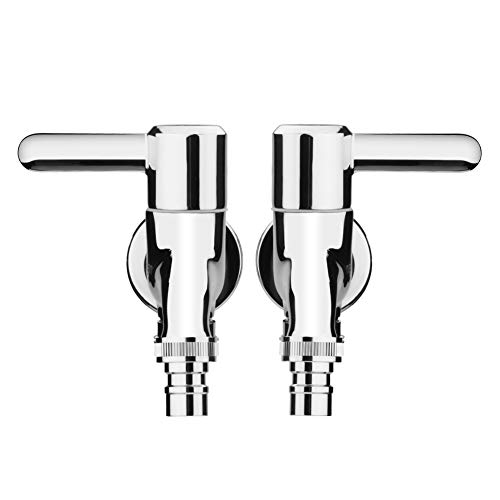 Honkijan Environmental Washing Machine Faucet All Copper Thickened Tap Water One Into Two Out 1/2 Inch Turn 3/4 Inch Chrome with Shut Off Garden Faucet