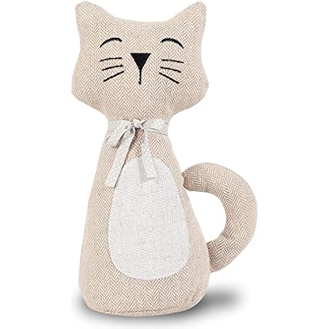 Sanlykate Fabric Decorative Door Stopper, 1.8LB Cute Interior Animal Doorstops, Anti Collision Heavy Duty Door Stoppers for Home, Book Stopper Weighted Floor Wall Protector, Cat Beige Yellow Cover