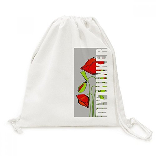 Sacoche à cordon en toile robuste motif pavot avec fermeture rapide