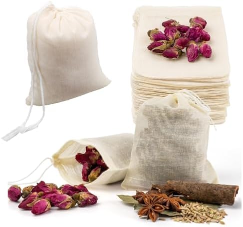 Reusable Tea Strainer Cotton Cloth Bags, 20 Pcs 4 x 6 in Natural Muslin Filter Drawstring Bags for Coffee, Soy Milk, Tea, Candy, Juice, Herbs, Spices