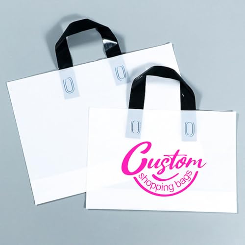 Custom Logo 25|50|100 Pack Thank You Shopping Plastic Bags with Logo,Retail Merchandise Bag for Business, Personalized Gifts Bags for Small Businesses,Clothing Stores,Boutiques,Retailers,Party Events