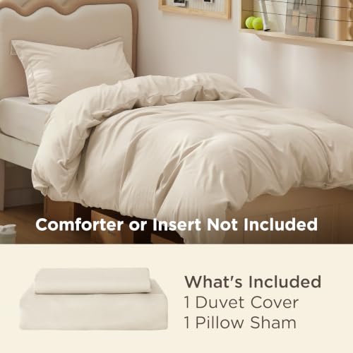 Image of Bedsure Twin /Twin XL Duvet Cover, Double Brushed Bedding Set, Light Beige | For Kids & Adults, 68 inchx90 inch Comforter Cover, Hotel Luxury, All Season, Breathable, Easy Care, Lightweight, Zipper Closure