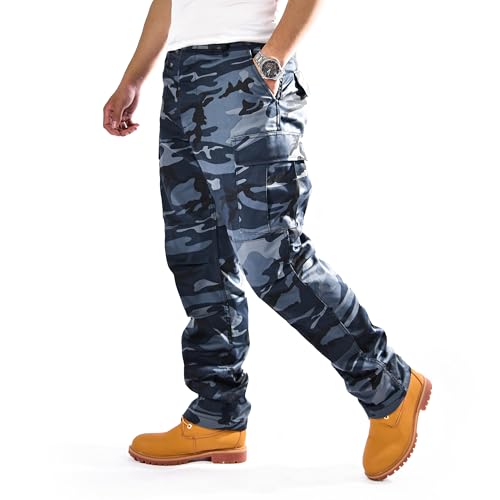 BACKBONE Mens Fashion Bright Camouflage Cargo Pants Military Combat Style BDU Pants (XXL, Midnight Blue Camo)