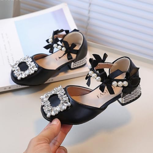 Girls Low Heels Glitter Rhinestone Princess Dress Shoes Bowknot Pearl Mary Jane Ballets Wedding Party2
