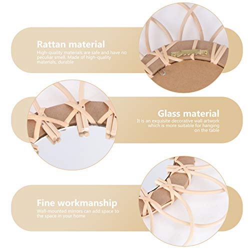Happyyami Vintage Decor Macrame Decor Round Woven Bamboo Wall Mirror Hanging Rattan Circle Wall- Mounted Mirror For Wall Livingroom Bathroom Decor Makeup Round Hanging Mirror Round Mirror #TOP4