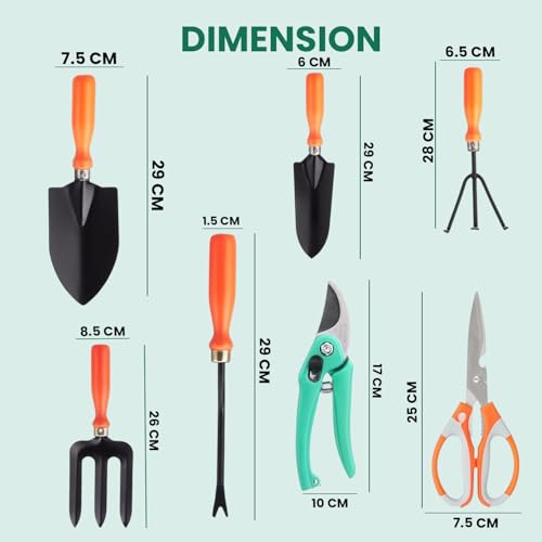 Image of Go Hooked 8 Pcs Gardening Tools Kit Graden Gloves, Pruner Cutter, Cultivator, Fork, Transplanter, Trowel, Weeder, Graden Scissor Heavy Duty Garden Tools Set for Indoor Outdoor Plants, Balcony