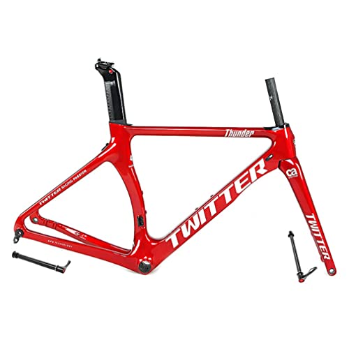 HIMALO 700c Road Bike Frameset Thru Axle 100/142mm Lightweight Carbon Disc Brake Frame 46/48/50/52/54cm Wind-Breaking Frame Internal Routing(Red,54CM)