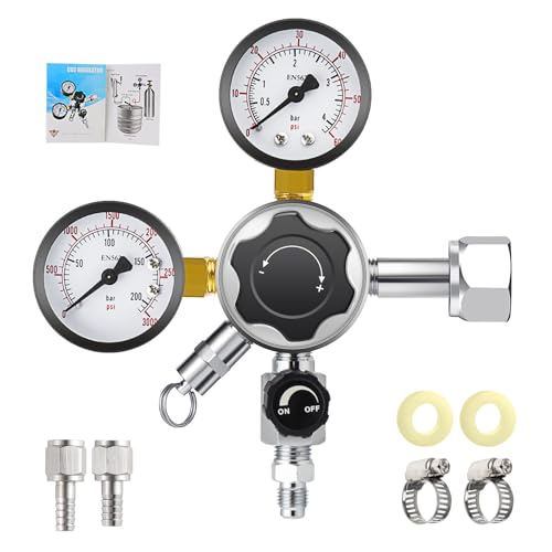 MRbrew CGA-320 Keg Regulator, Quick Disconnect CO2 Kegerator Regulator with Pressure Adjustment Knob, Beer Regulator with Safety Manual Pressure Relief Valve, with 2 Swivel Nut & 1/4’’ & 5/16’’ Barb
