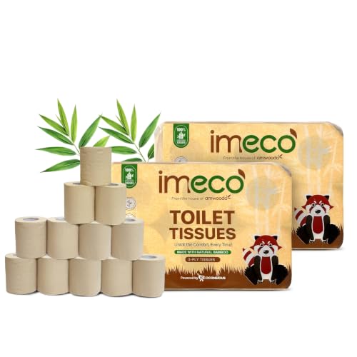 Image of IMECO Bamboo Toilet Tissue Rolls 1920 Pulls (160 Pulls x 12 Rolls) | 3 Ply Unbleached Toilet Paper Roll | 100% Bamboo | Soft & Highly Absorbent Tissues | Eco-Friendly & Hypoallergenic