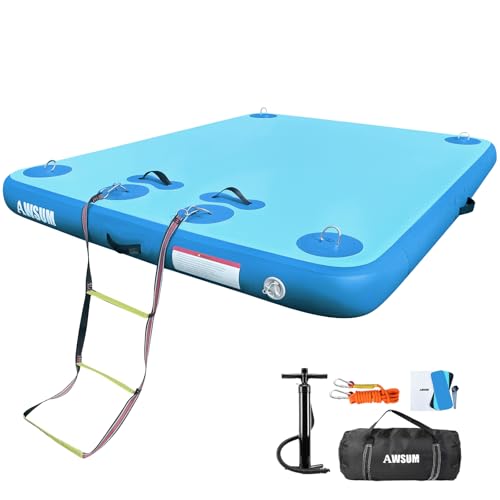 AWSUM Inflatable Floating Dock Air Dock Platform, 8ft Blue Non-Slip Inflatable Water Mat Floating Island Raft for Lake Pool Beach Ocean