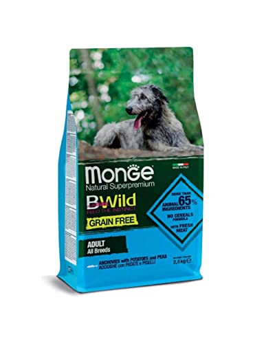 Monge Grain-Free Dry Dog Food, Anchovies, Potatoes & Peas, 2.5kg