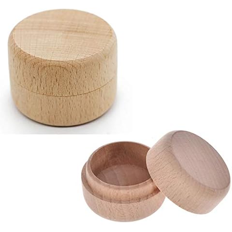 HuWei 2PCS Small Round Unpainted Wooden Box, Wedding Ring Jewelry Boxes DIY Storage Trinket Bearer Box Container Case Cover