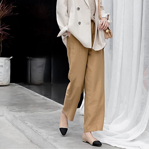 SHODENSE Women Cap Toe Flats Shoes Slip On Two Tone Square Round Toe Ballet Flats Comfortable Matte Leather Flat Heel Dress Shoes Patchwork Elegant Daily Casual Fall Driver Office Flats 4-11 M US2