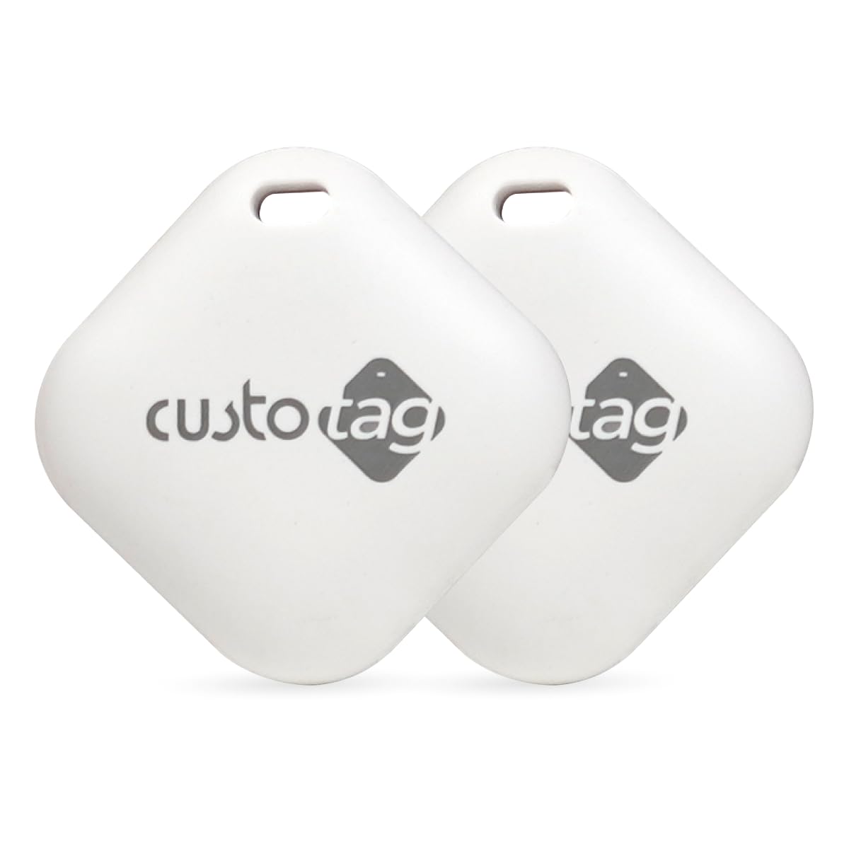CustoTag Item Finder for iOS 2 Pack | Compatible with Find My | Loud 90dB Alert | Item Sharing | 1 Year Battery | Free Case | Locate Keys, Luggage, Pets, Valuables | No SIM Needed (No Holder)