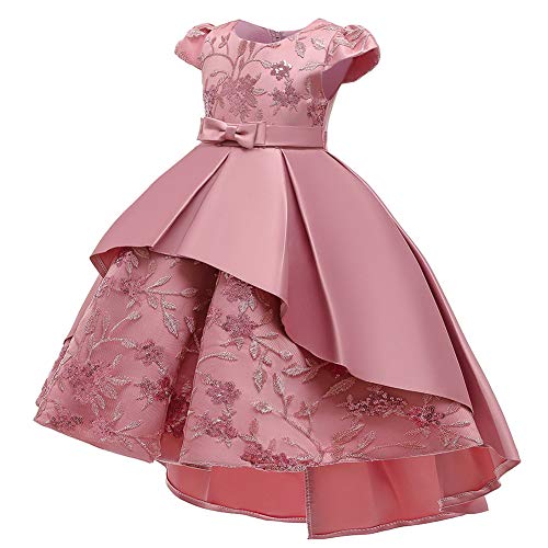 Flower Girls Satin Embroidery Elegant Opening Ceremony Bowknot Princess Birthday Party Dress 10 Pink3