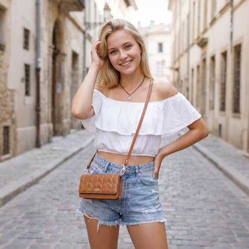 Image of nuoku Women Small Crossbody Bag Cellphone Purse Wallet with RFID Card Slots 2 Straps Wristlet