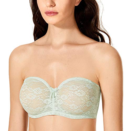 Dobreva Women's No Padding Strapless Lace Bra Underwire Multiway See-Through Mint Green 36C #TOP1