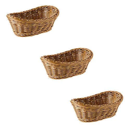収納バスケット 楕円形 パンかご 洗えるバスケット 野菜バスケット PP製収納かご 籐風 ベーカリー ディスプレイ 和風収納 バスケット オーバル パン 果物 雑貨 3個セット 小/19 x 13 x 8cm