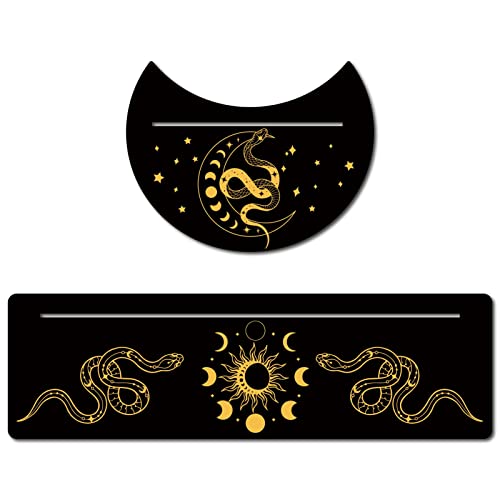 GORGECRAFT 2 Pieces Wooden Tarot Card Stand Black Tarot Card Holder 5" Moon Shape and 10" Rectangle Wood Tarot Cards Altar Stand Display Holder Witch Divination Ceremonial Tools