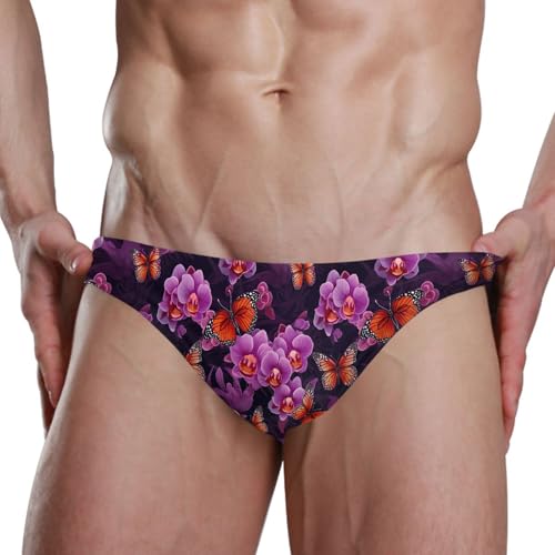 Purple Butterfly Flower Swim Briefs for Men Swimsuit Bikini Swimwear S B04016114