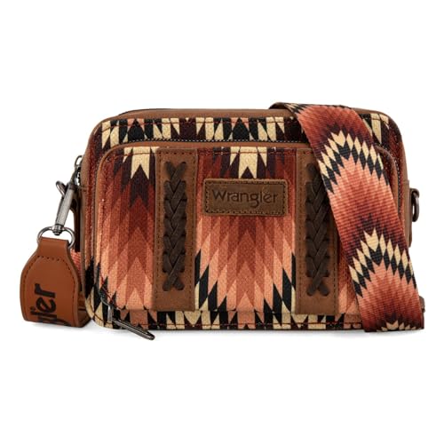 Image of Wrangler Aztec Crossbody Bag for Women Multi Pocket Shoulder Bag Boho Cross Body Wallet Purse