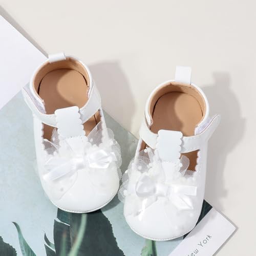 Infant Baby Girls Dress Shoes Newborn Bowkont Mary Jane Flats Non-Slip Lightweight Soft Sole Toddler First Walkers Princess Wedding Shoes4