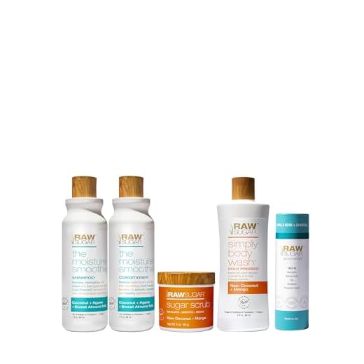 Raw Sugar Ultimate Travel Set - Coconut + Vanilla, 3 Oz Body & Hair Care Bundle + Deodorant, Includes - Body Wash + Body Scrub + Shampoo + Conditioner, Formulated without Sulfates & Parabens